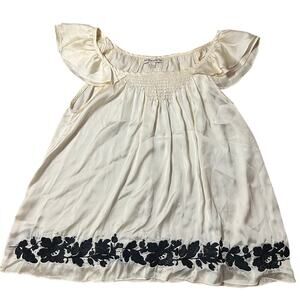 Y2K Forever 21 Cream Satin Baby Doll Embroidered Top Size Large